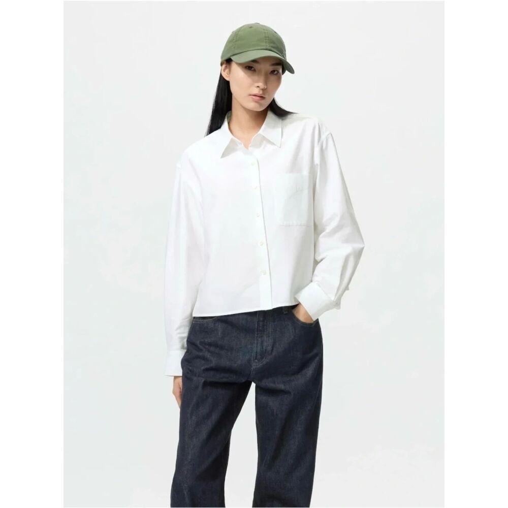 Uniqlo and JW Anderson Oxford Boxy Cropped Long Sleeve Button Down Shirt White L
